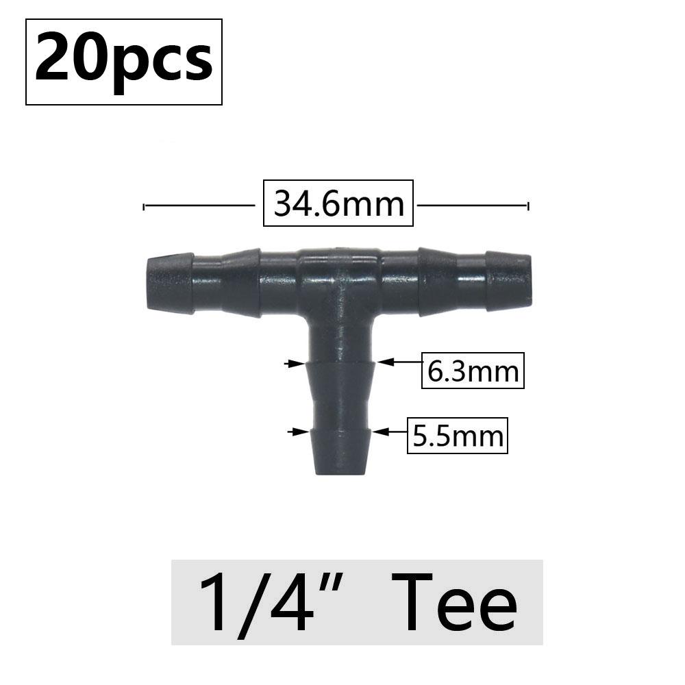 20pcs 3mm 4mm Garden Hose Barb Connector Drip Irrigation 1/4'' & 1/8'' Tube Hose Fitting Tees Cross Eng Plug Barb Accessories