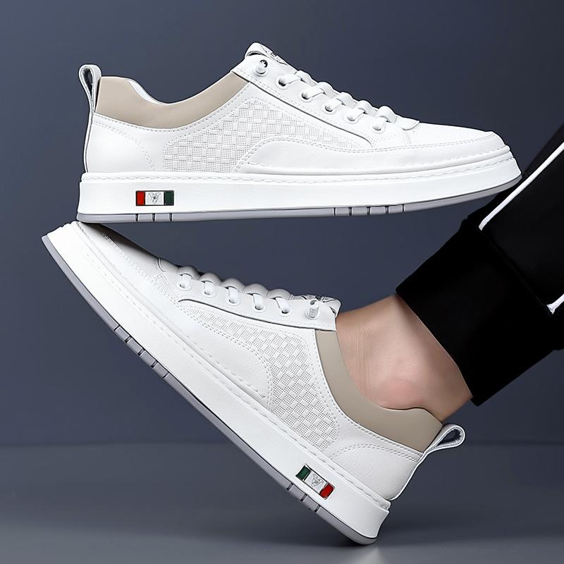 Herbst und Winter neue atmungsaktive Leder-Einpedalschuhe mit weicher Sohle, vielseitige kleine weiße Schuhe, Sport- und Freizeit-Board-Schuhe, trendige Mode leat