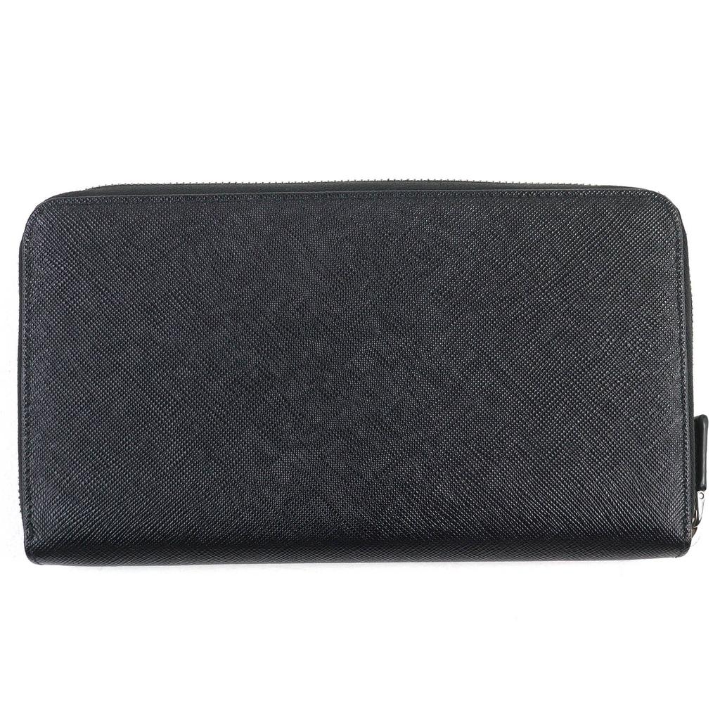 Great PRADA Triangle Logo Round Zip Long Wallet Black Safiano Leather 2ML188 Used