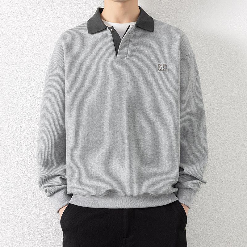Men s Autumn/Winter Trend Long Sleeve Lapel Hoodie Polo Shirt M - 90-125 jin