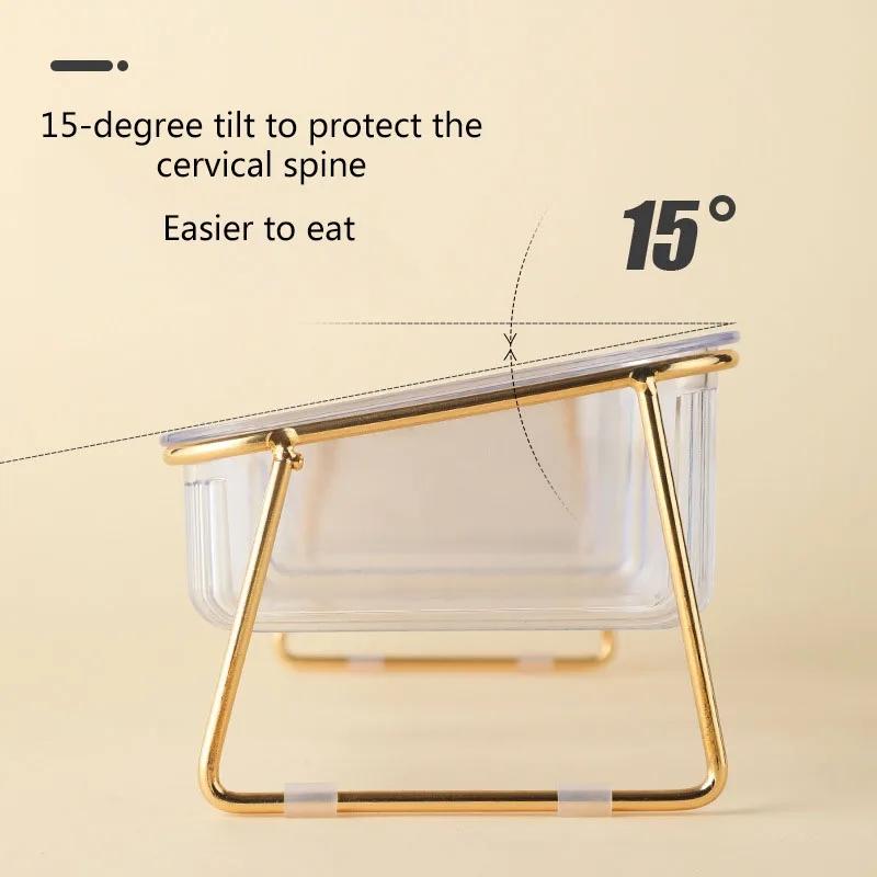 Cat Double Bowl New with Stand Pet Kitten Puppy Transparent Food Feeding Dish Metal Elevated Water Feeder Dog cats Bowl Supplies