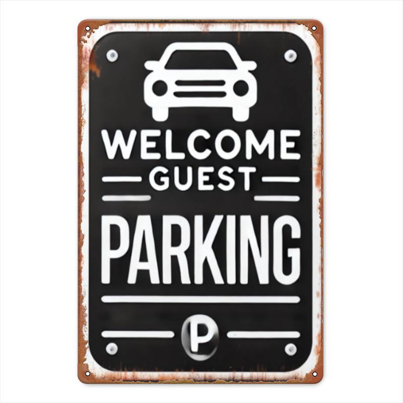 

Welcome Guest Parking Metal Sign Round Iron Wall Decor for Garage Porch Cafe Bar for Man Cave More Durable Outdoo 20x30cm（7.8x11.8inch）