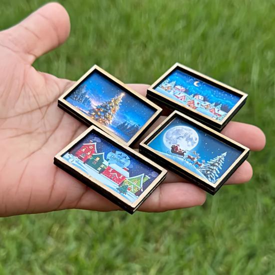 Yousheng Mini Framed Christmas Pictures Wooden Xmas Scenes Decorations Miniature Framed Christmas Ornaments for Festive Decor DIY Craft