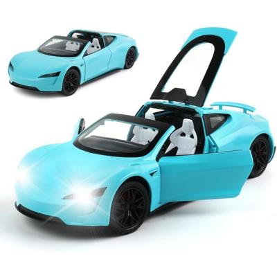 1/24 „Tesla Roadster Diecast“ žaislinis automobilis, lengvojo lydinio automobilio modelis, traukiamos transporto priemonės su šviesa, „Roadster“ modelio automobilio žaislas vaikams gimtadienio dovana