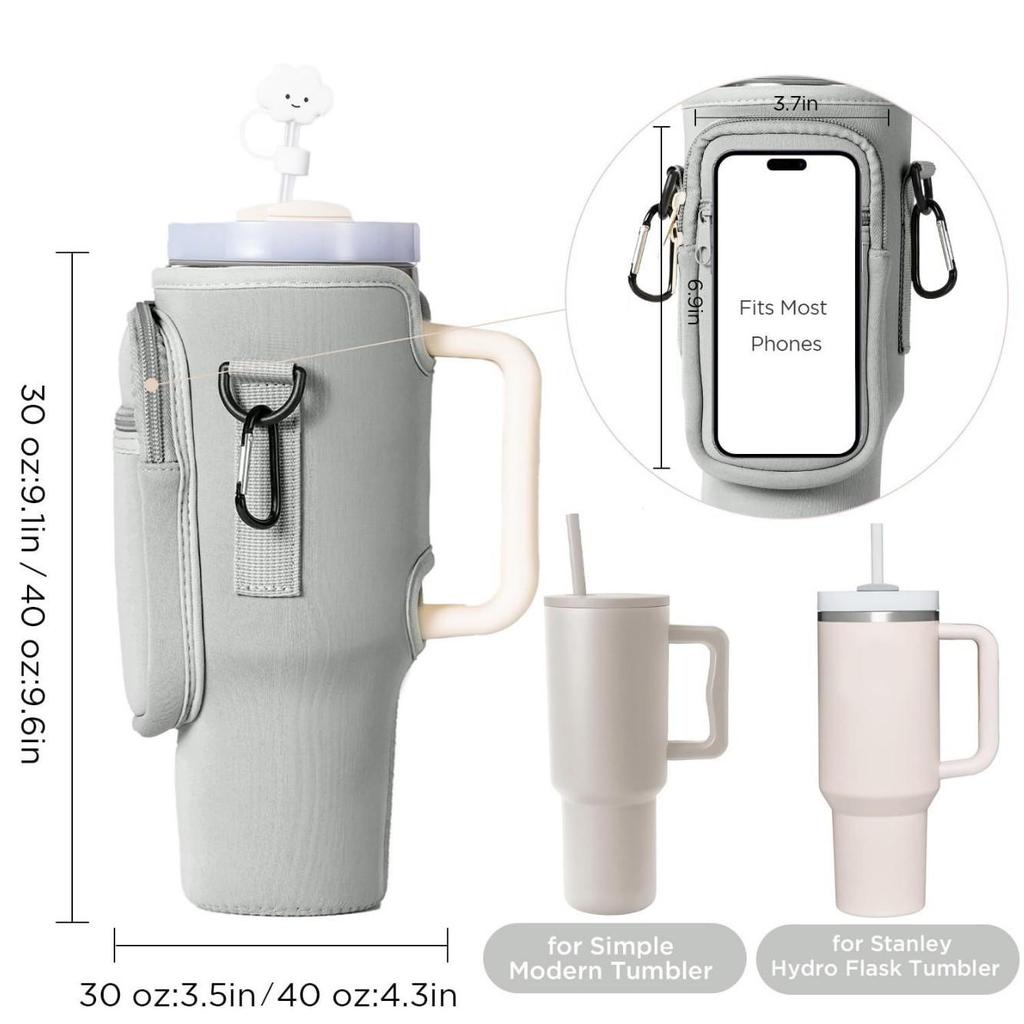 Insulated Ice Cup Holder with Cell Phone Pocket - Fits 30/40oz Neoprene Water Bottles