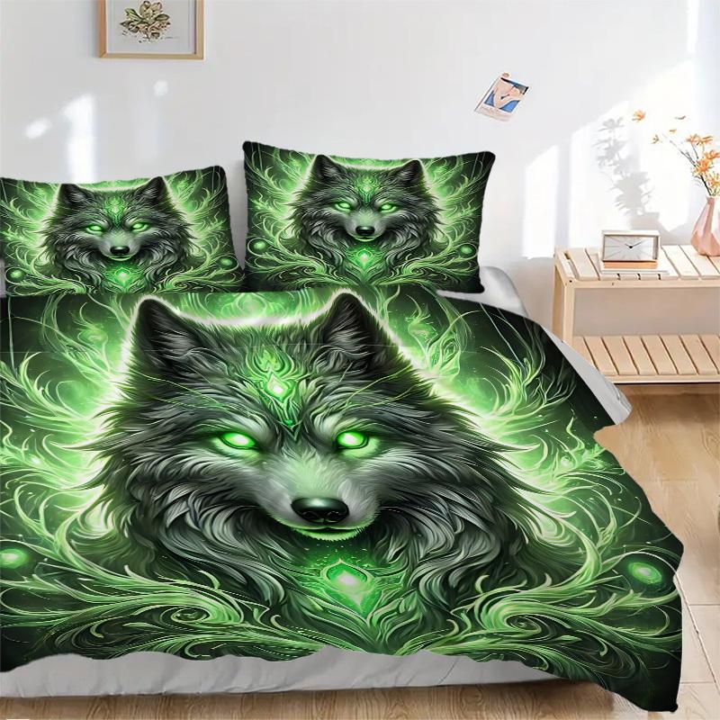 

3PCs Wolf Spirit Design Cover Set, Breathable Fabric, Machine Washable (1 Duvet Cover + 2 Pillowcases) (Without Quilt) yy250911075 135x200cm