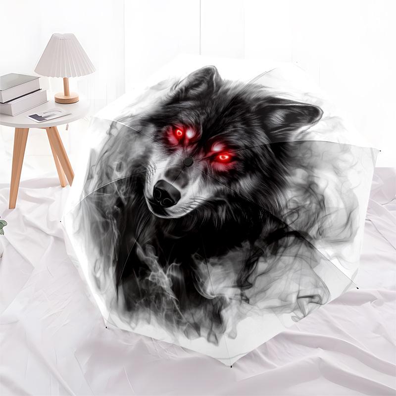 Rauchwolf-Muster, automatisch faltbarer Regenschirm, tragbares und faltbares Design, 8 Speichen, ein Weihnachts- oder Geburtstagsgeschenk.
