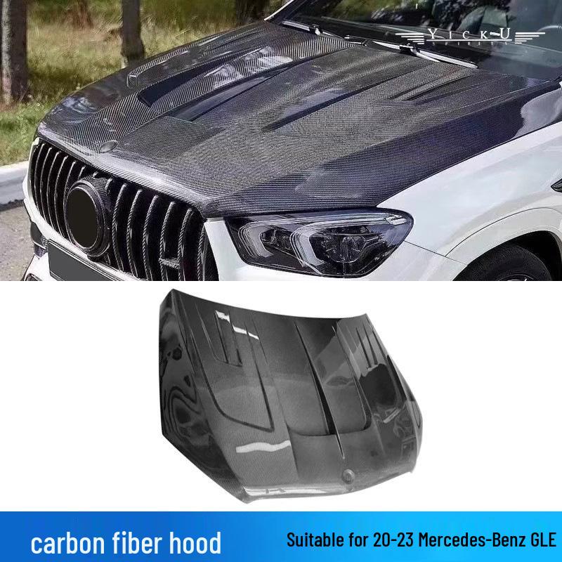 Compatible Mercedes-Benz GLE450/53 (20-23) LD Style Carbon Fiber Kit: Front & Rear Lip, Hood, Tail Top Spoiler, Grille