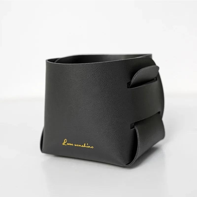 Foldable Desktop Leather Storage Box Nordic PU Storage Tray Porch Key Control Sundry Storage Basket Pen Holder Makeup Organizer