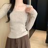 High-end Square-neck Knitted Bottoming Shirt Women's Spring and Autumn Inner Sweater Slim-fitting and Thin Casual Long-sleeved Top