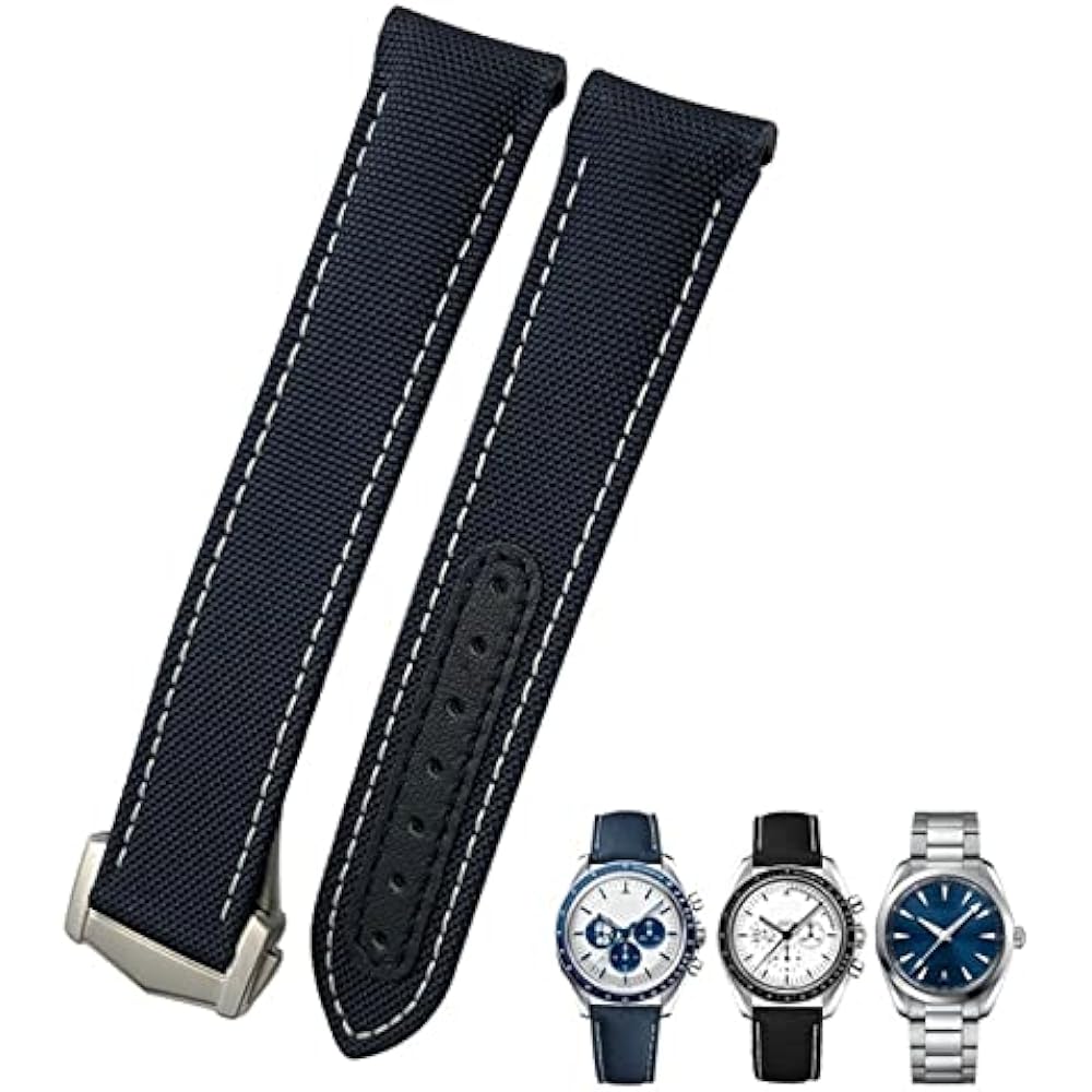 19mm 20mm 21mm Nylon Canvas Curved End Watch Band Omega Seamaster 300 AT150 Speedmaster Longins W...