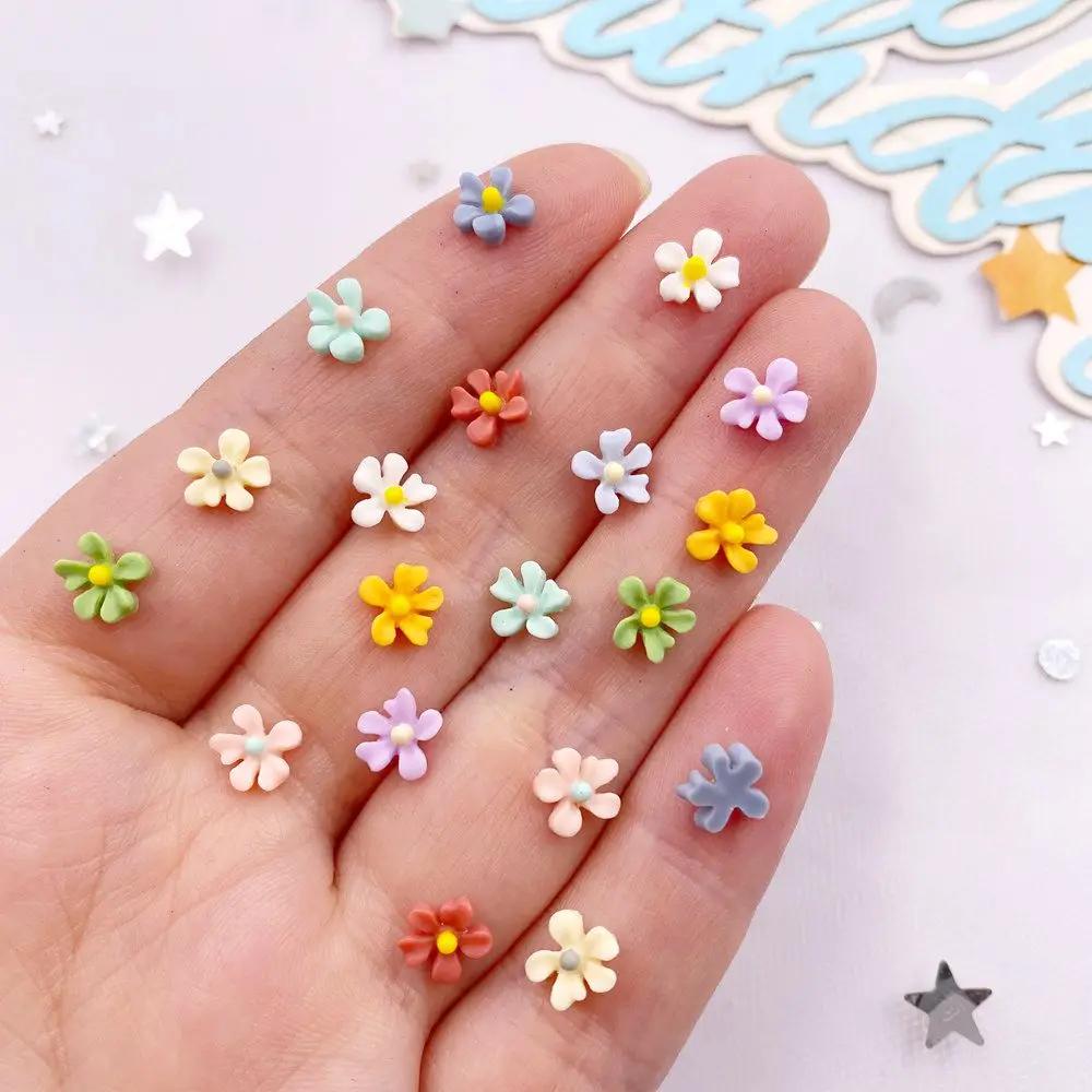 100Pcs 7mm Resin 3D Colorful Mini Osmanthus Flower Gems Flat back Stone Scrapbook Jewelry Wedding Applique Nail Art Decor Crafts