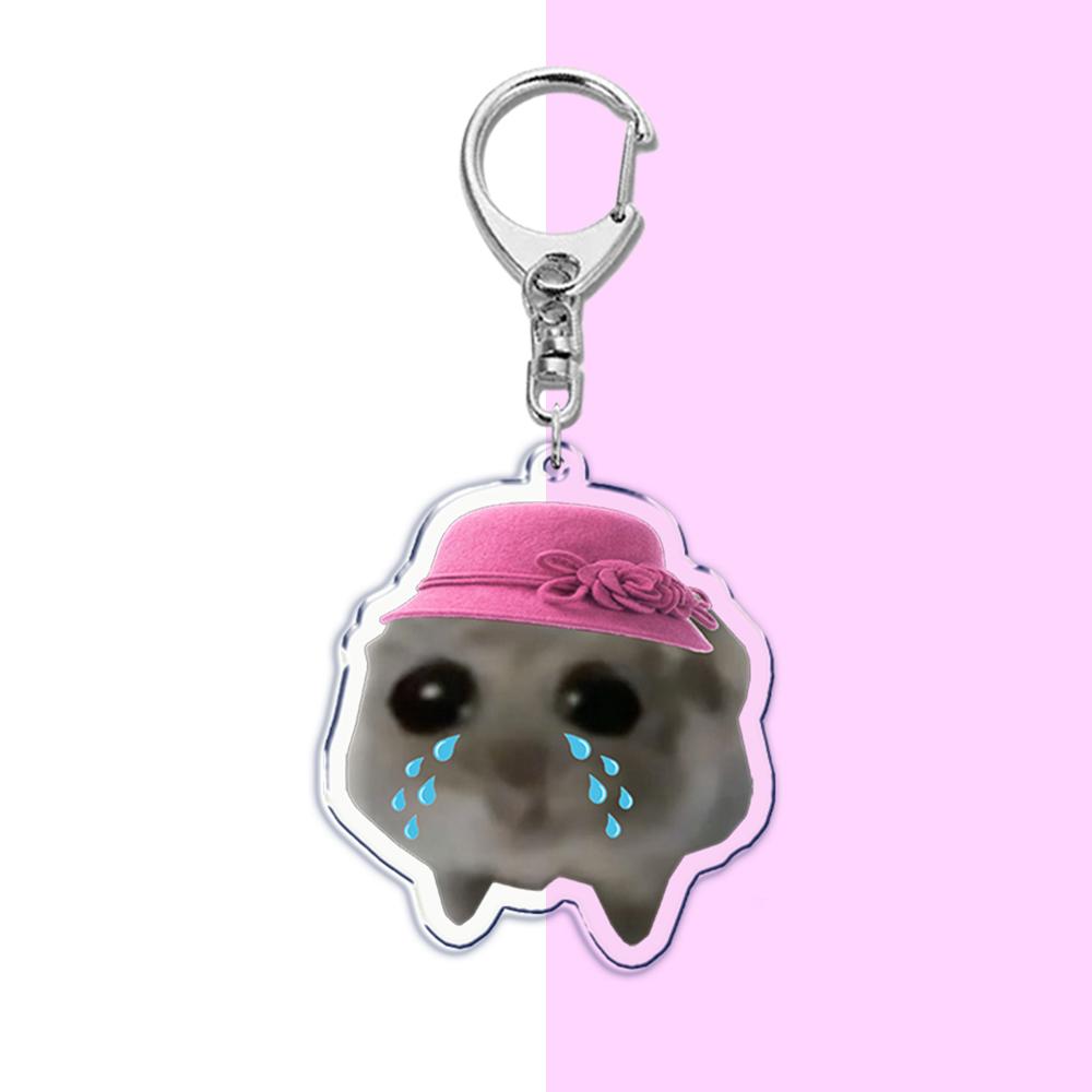 Fun Meme Im Just A Girl Sad Hamster Key Chain Keychains Ring for Accessories Bag Funny Pendant Keyring Jewelry Fans Gifts