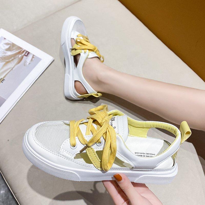 Fashion New Women's White Casual Shoes Fish-mouth Sandals Metal Decorative Transparent Breathable Mesh Shoes Large Zapatos Para Mujer
