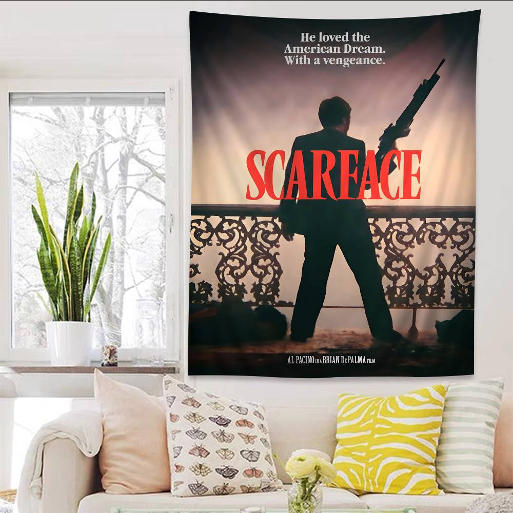 Movie SScarfaceS Cartoon Tapestry Art Science Fiction Room Home Decor Wall Hanging Sheets