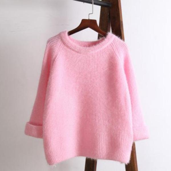 Höst- och vintertröja enfärgad rund hals pullover lös koreansk version stickad tröja dam ytterkläder