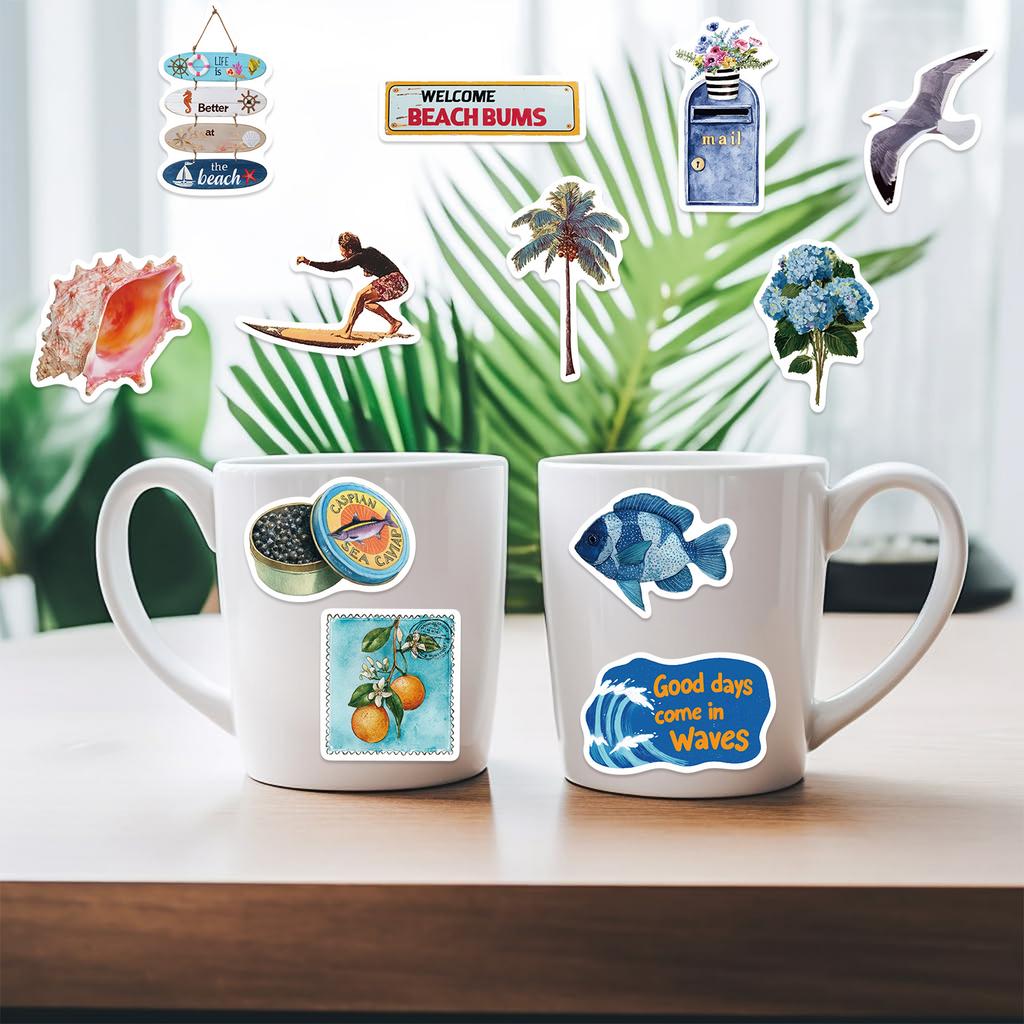100pcs Vintage Summer Themed Beach Surfing Aesthetic Stickers Graffiti Decals Laptop Water Bottle Luggage Waterproof Sticker