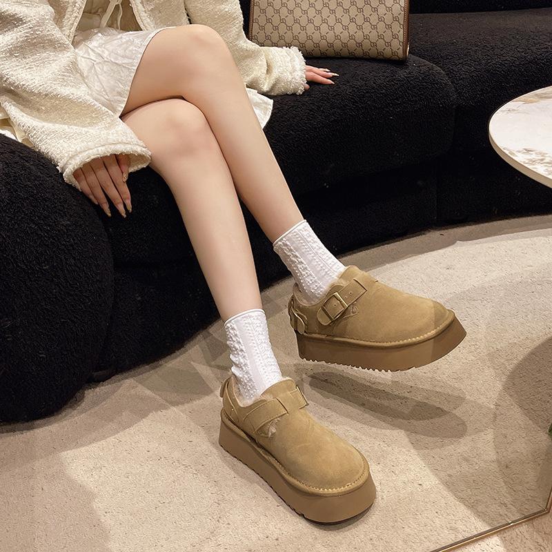 Thick sole height increase, one pedal bread cotton shoes, women s winter velvet warm outer wear autumn new models 40 хаки