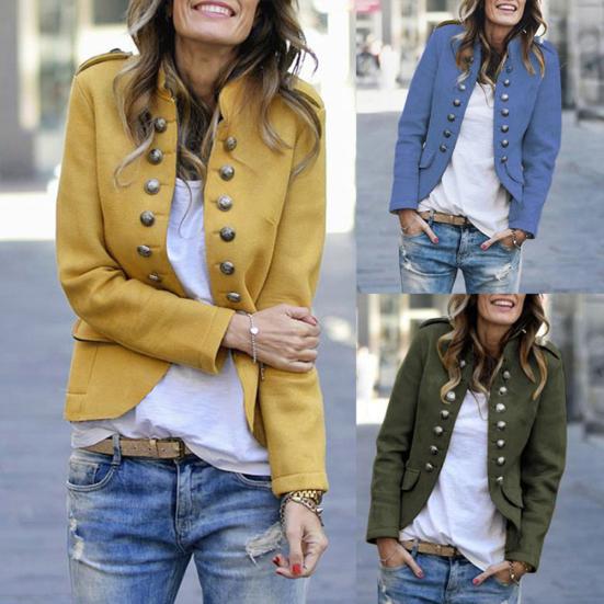 Blazer da Donna a Doppiopetto Monocolore alla Moda Giacca Completo Manica Lunga Cappotto