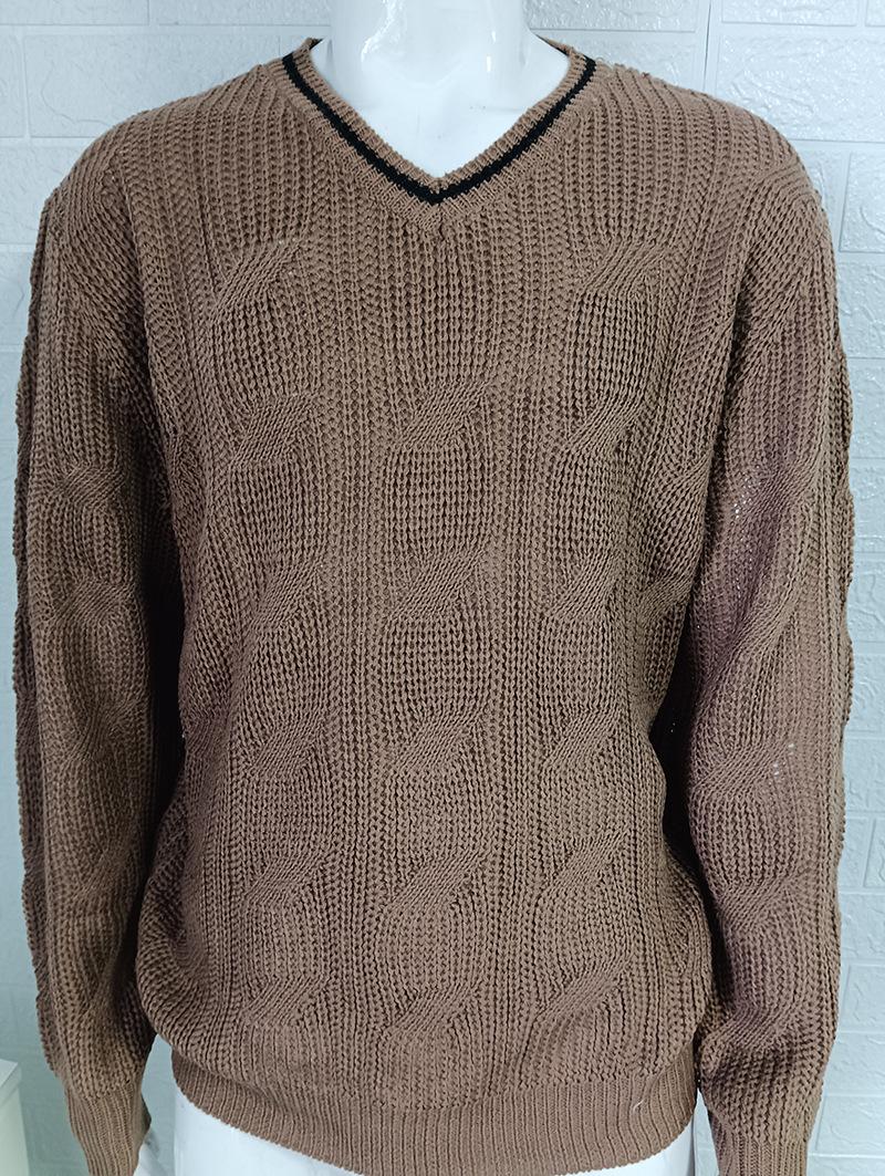 

Men s V-Neck Cable Knit Sweater with Ribbed Trim, Casual Pullover in Multiple Colors XXL коричневий