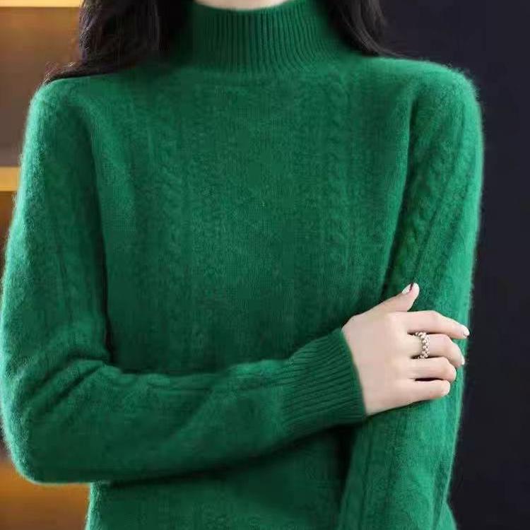 Half Turtleneck Sweater Thickened Knitted Sweater for Women In Autumn and Winter Solid-colored Top and Loose Warm Pullover