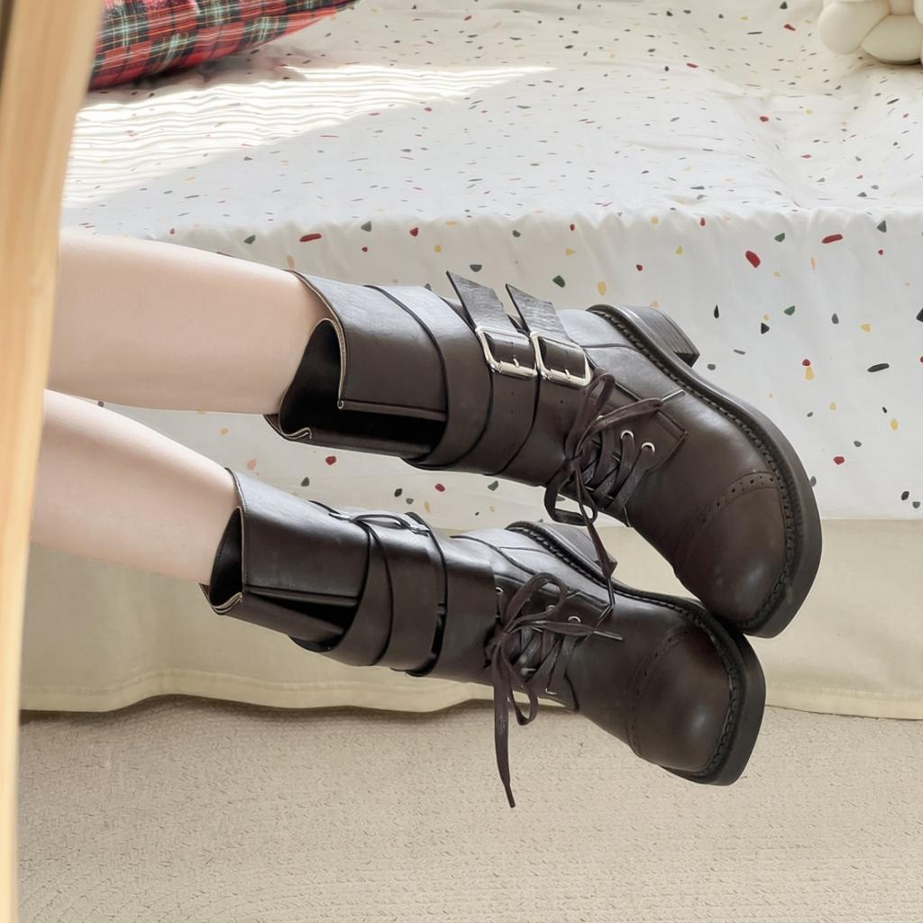 British wind locomotive Martin boots women's thin short boots 2025 new autumn and winter retro thick heel thick-soled medium boots