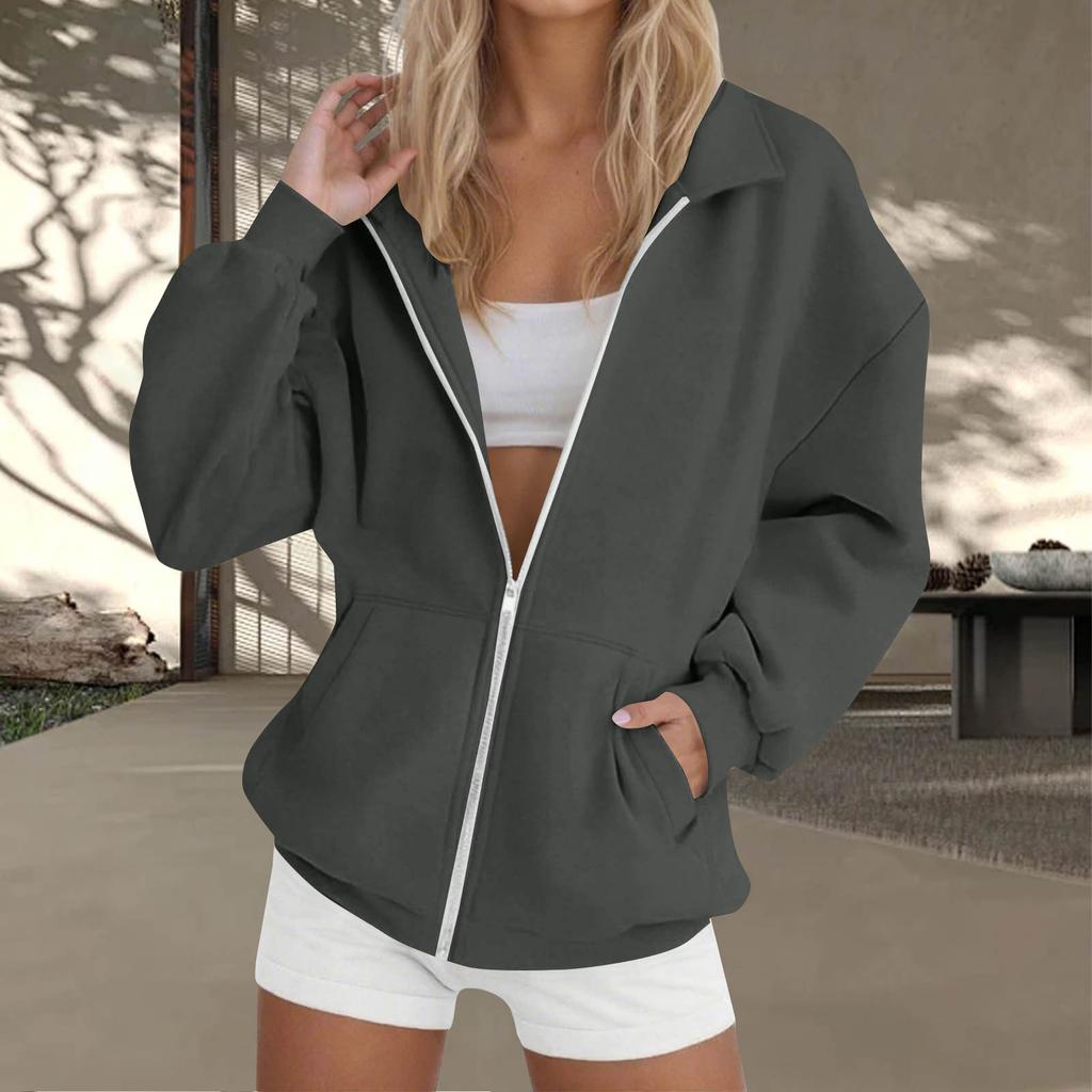 Women's Zip-Up Long Sleeve Sweatshirt Top