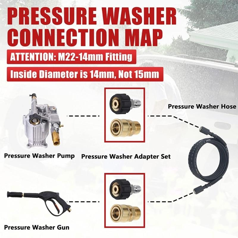 9pcs High Pressure Washer Adapter Set, M22 Metric Male Thread Quick Connector, M22 Swivel To 3/8'' Quick Connect