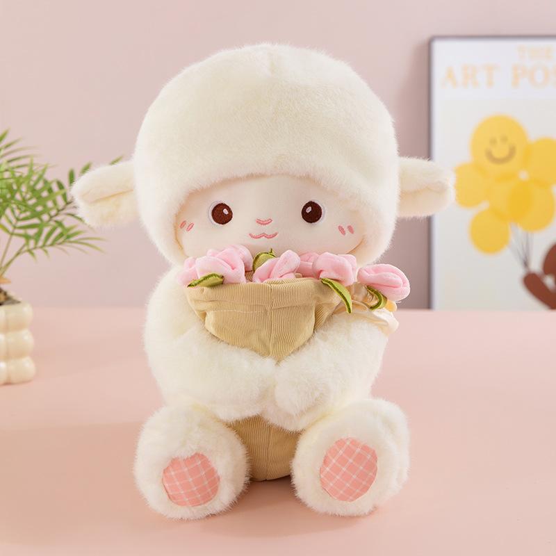 30/45CM Kawaii Rose Little Lamb Love Plush Toy Cute Stuffed Animal Adorable Doll Pillow Toys for Grilfriend Valentine's Gifts