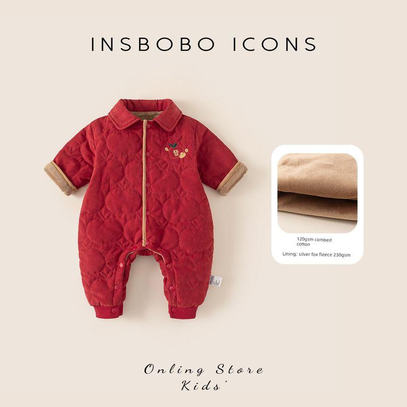 Insbobo Baby Jumpsuit 2025 Winter New Style Baby Winter Clothing for Going Out Thickened Clothes Chinese New Year Outfit Red 66