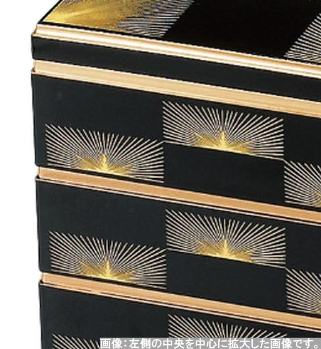Jubako Made in 3 6 Heavy Black Pine Needle Checkered x x J-Kitchens (Jubako Box), Japan, Tiers, Inch, Saikōgura, Design, 18.0cm 18.0cm 16.2cm