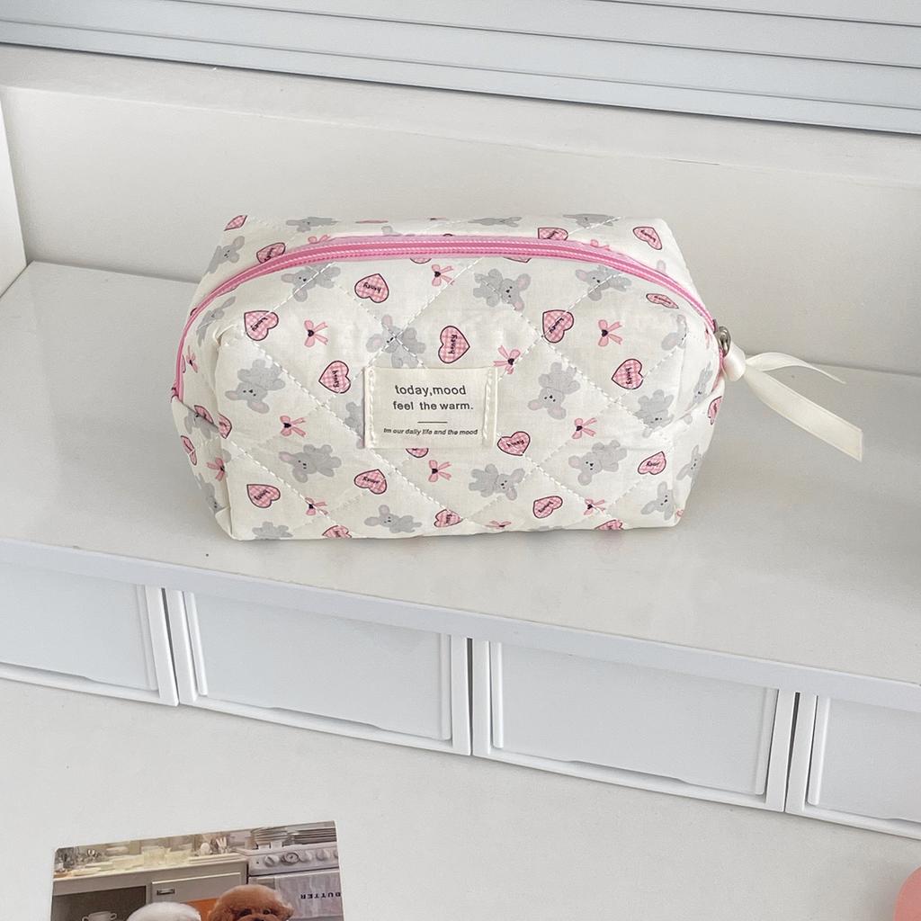 Cartoon Rabbit College Girls Cosmetic Bags Sweet Love Heart Women's Travel Storage Bag Portable Female Makeup Case Handbags