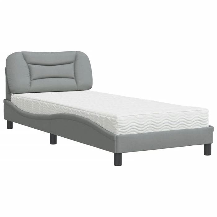 VidaXL Lit avec matelas gris clair 90x200 cm tissu, meuble de chambre à coucher, lit simple, cadre de lit incurvé, sommier, 3208506