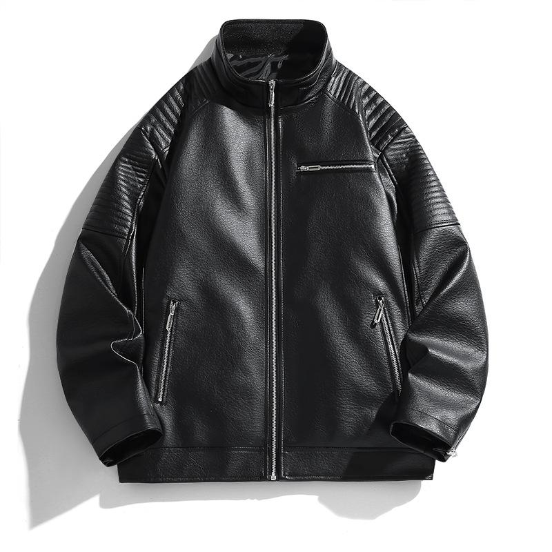 Leather jacket men's new PU leather jacket men's velvet leather jacket locomotive style youth fashion trend versatile jacket top