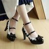 Fashion Women Ankle Strap Buckle High Heels Round Toe Heel Pumps Women Platform Pumps with Bow Party Wedding Shoes Chaussures De Femme