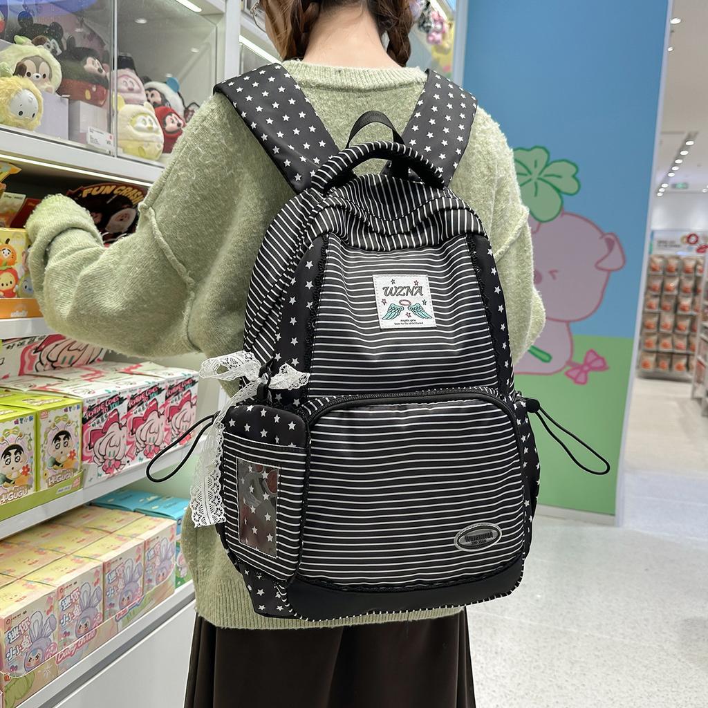 Mochila Escolar Bolsa de Viaje Informal para el Trabajo Mochila Pequeña Fresca Mochila de Estrellas Rayadas Mochila Escolar de Clase para Estudiante de Secundaria