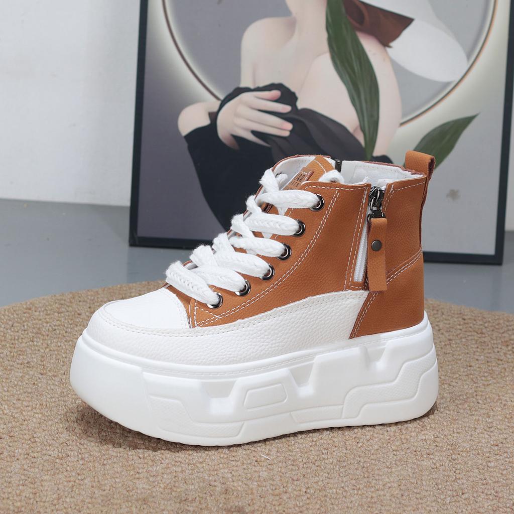 Mode 8CM Hohe Absätze Damen Freizeitschuhe 2025 Keil Schnürschuhe Damenschuhe Sport Damen Sneaker Herbst Plateauschuhe Weiß Schwarz