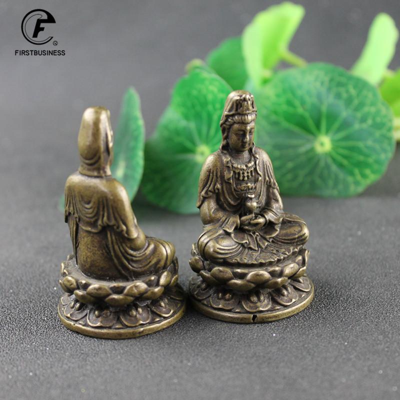 Antike Bronze Guanyin Bodhisattva Buddha Statue Ornamente Neuer Stil Kleine Kupfer Buddhas Miniaturen Figuren Heimwerkkunst Dekor
