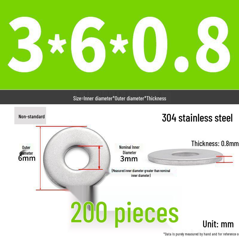304 Stainless Steel Thickened Flat Washer Ring - Various Sizes (M1.6-M22)