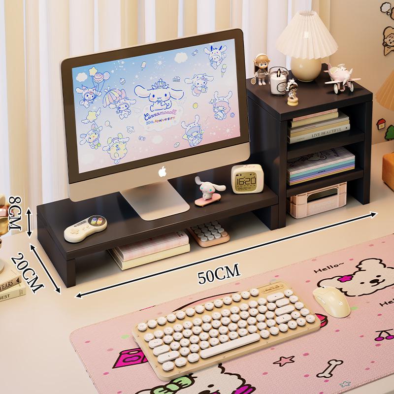 White Computer Monitor Stand with Drawer - Desk Riser for Girls