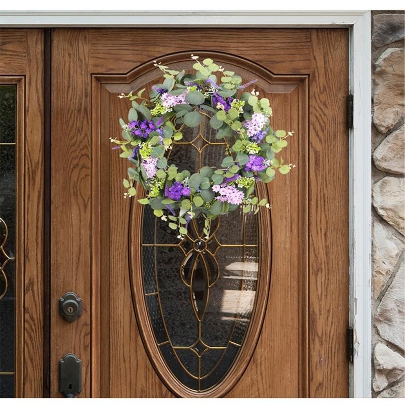 Artificial Spring Wreath Purpler Flower Wreath for Front Door Garden Outdoor