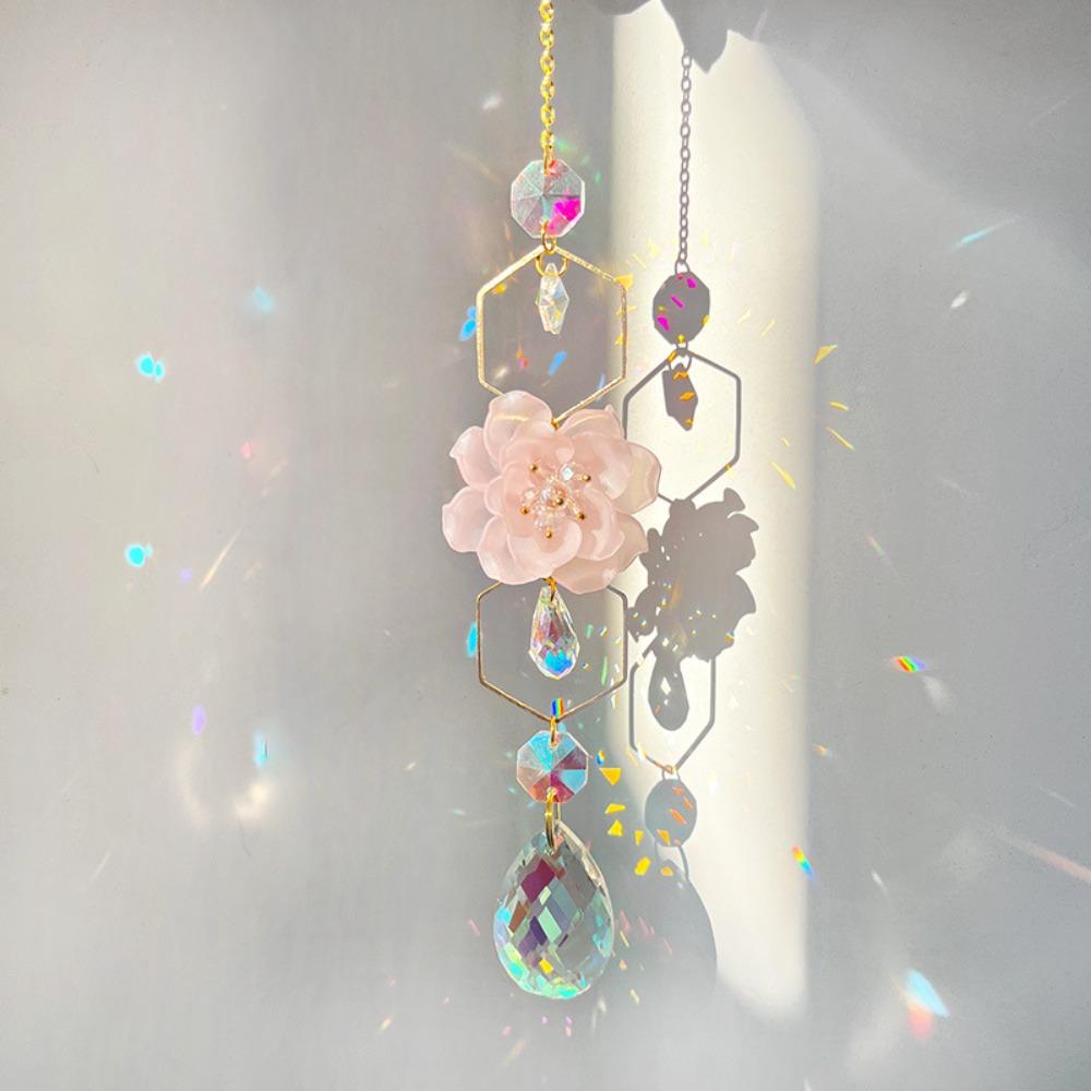 Crysta Pendant Flower Wind Chimes Flower Garden Light-collecting Ornament Holiday Decoration Gifts Sun Catcher Wind Chime