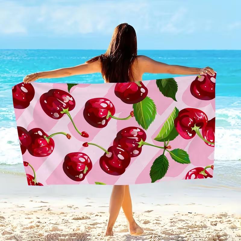 Red Cherry Fruit Pattern Beach Towel Sandproof Quick Dry Swim Towel Summer Tropical Holiday Travel Blanket for Women