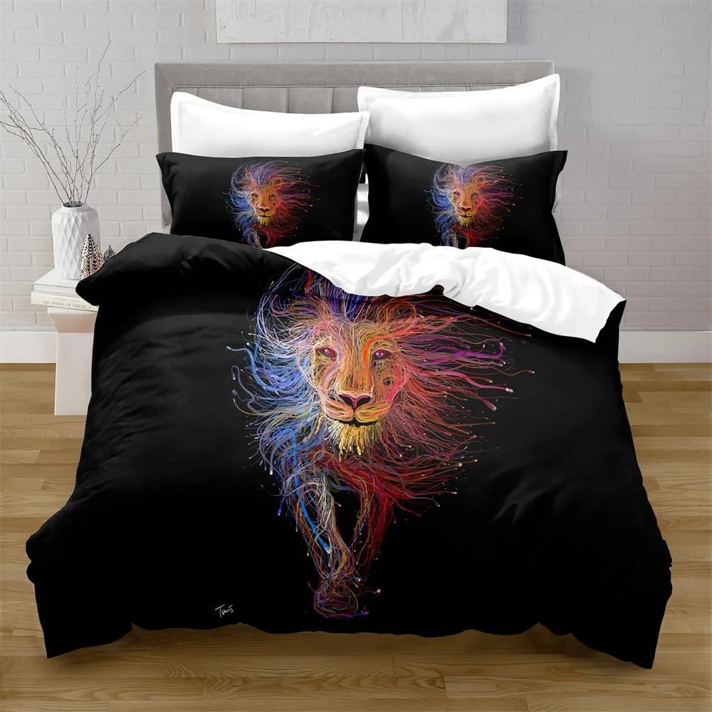Lion Print Single Duvet Cover Set with Pillowcases 75*50cm, Soft Microfiber Bedding Set Comforter Cover for Adults Kids 2PCs Set