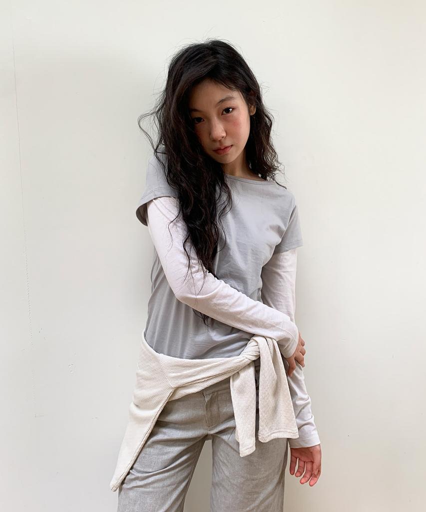 OHESHIO Floral Label Layered T-Shirt, Gray