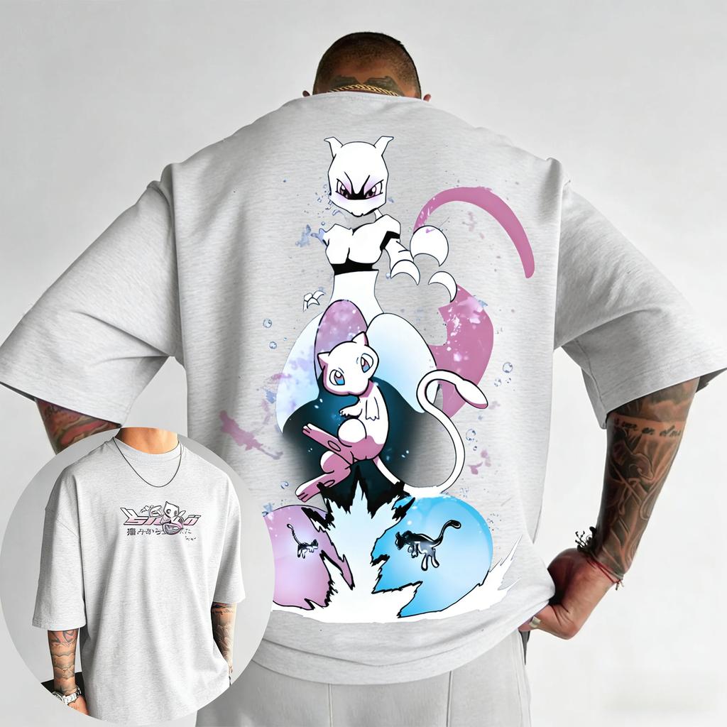 Men's and Women's Cotton T-shirt 2026 Summer New Pikachu Mewtwo Printed Street Hip Hop Casual Loose Y2K Parent Child Top