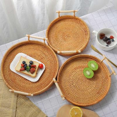Fruit Basket Vine Woven Ear Tray High-capacity Mantou Baskets with Handle Living Room Household Storage Basket Bamboo Woven Tray