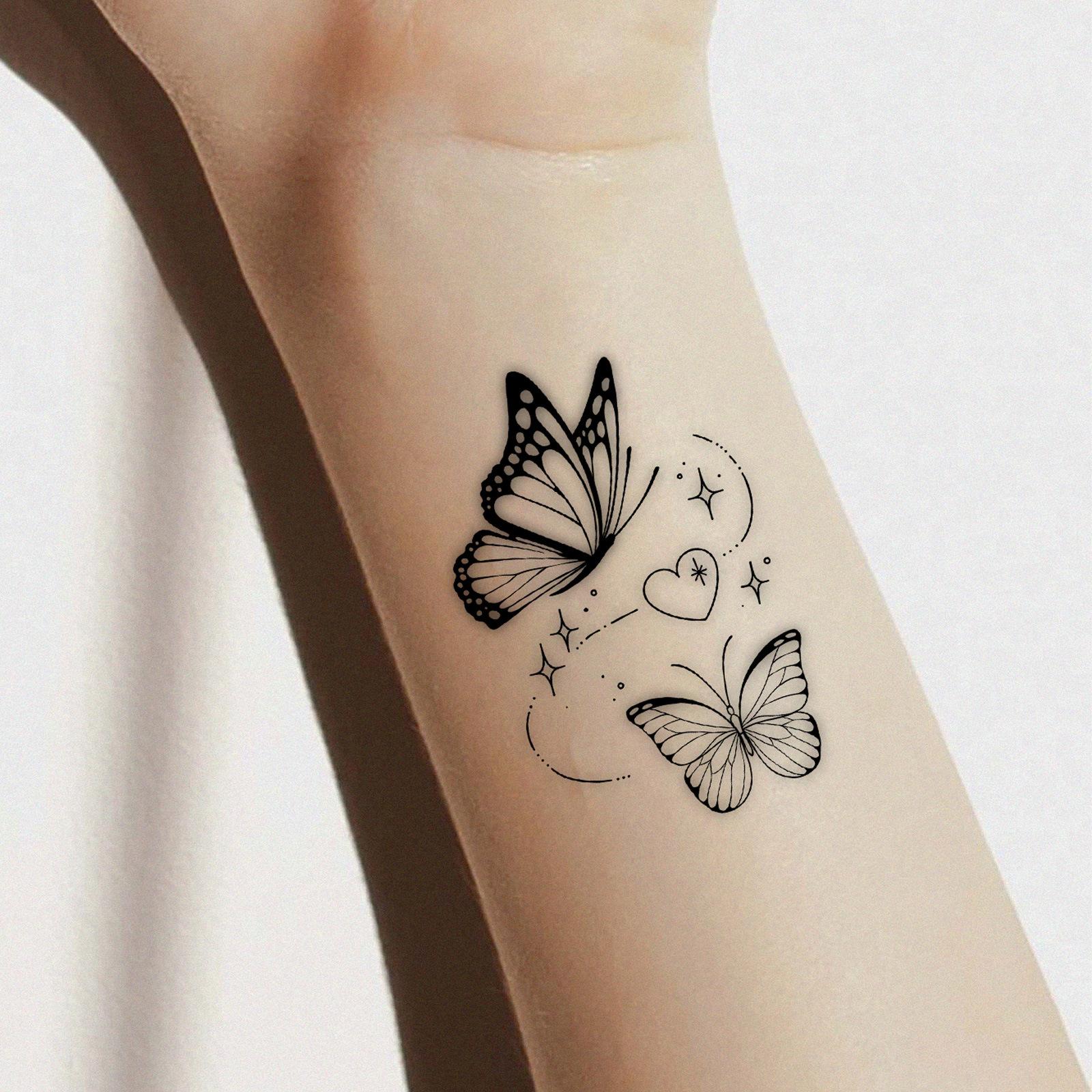 Glow Makeup Unisex Black/White And Lines Butterfly Love Tattoo Sticker, Waterproof And Long-Lasting, Women's Wrist Small Fresh Simulation Tattoo