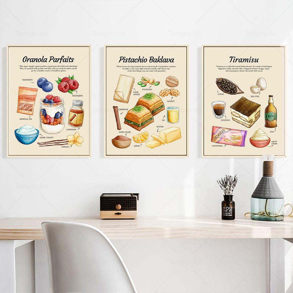Apfelkuchen, Kuchen, Pfannkuchen, Gelato, Tiramisu, Suppe, Ramen, Leinwandgemälde, Lebensmittel, Poster, Drucke, Wandbilder, Küche, Esszimmer, Dekor