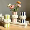 Ceramic Vase Hand Painted Striped Polka Dot Flower Vase Gourd Shape Vase for Fresh And Dried Flowers Home
